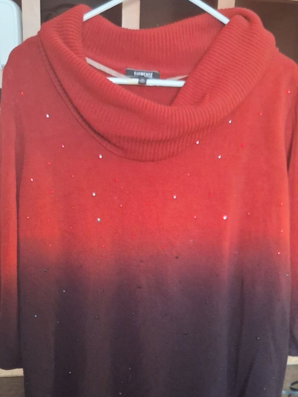 Elementz Size 2X Red Black Jeweled Embellished New Women's Cowl Neck Sweater